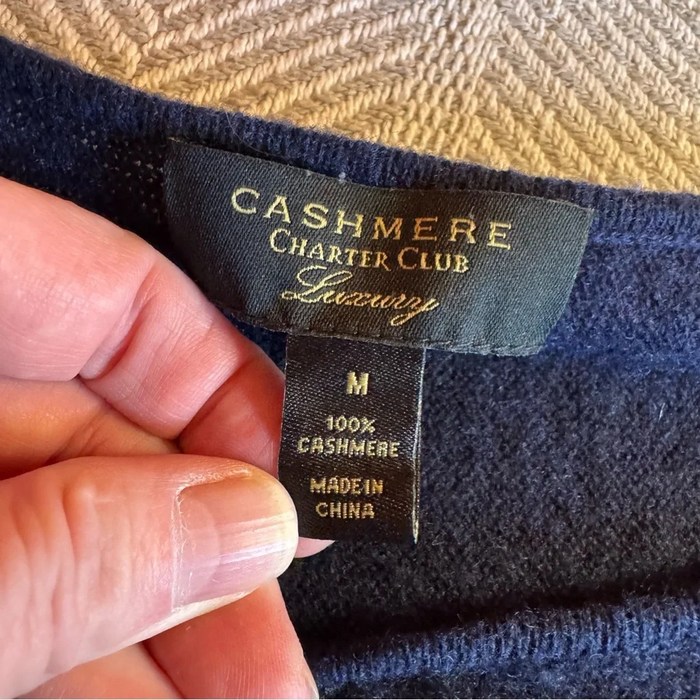 Women's Charter Club Cashmere Sweater High Low Hem,‎ Navy, Size M - Picture 4 of 8